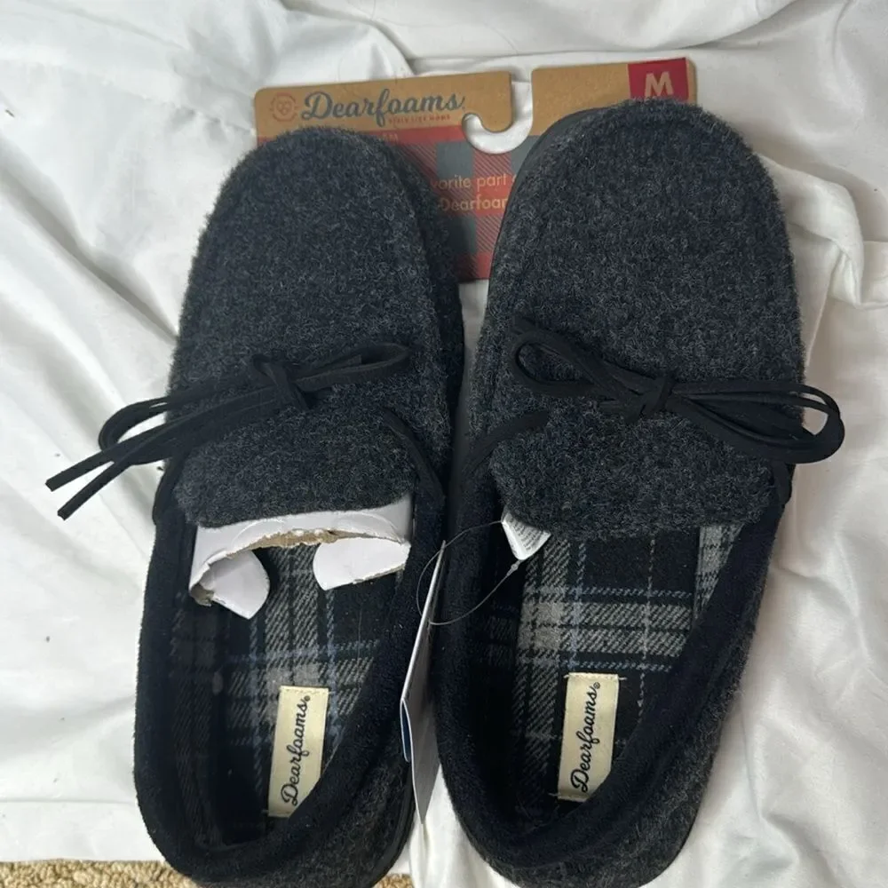 Dwarfoams‎ Memory Foams Grey/Black Slippers. Size Medium(9-10). NWT.